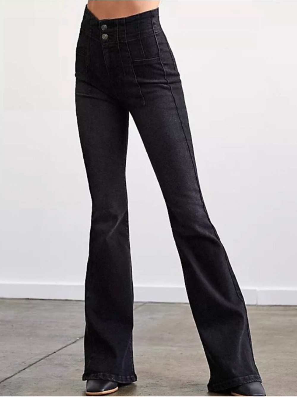 Free People Black High-Waist Flare Jeans